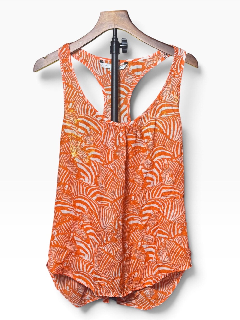 Trina Turk Orange & White Racerback Tank 100% silk